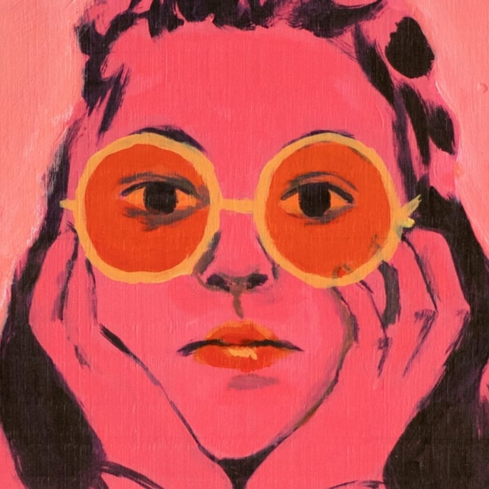 painting of a woman holding her face in her hands