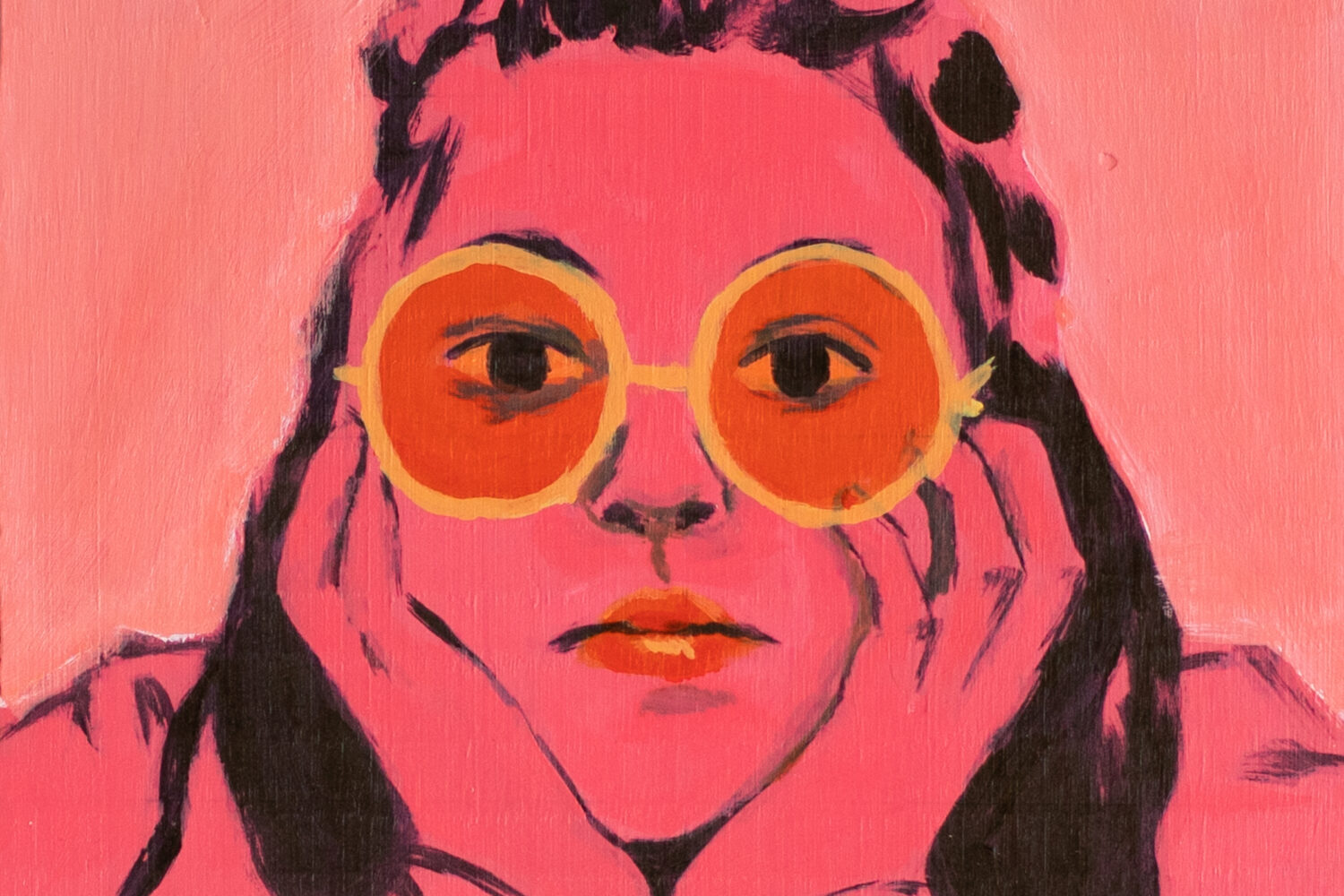 painting of a woman holding her face in her hands