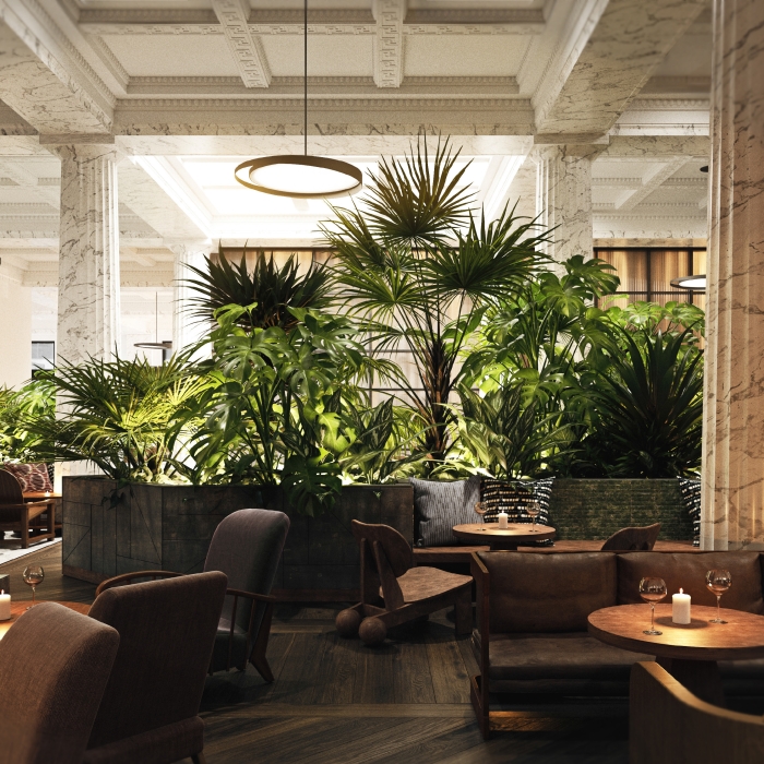 Emery lobby with wine glasses