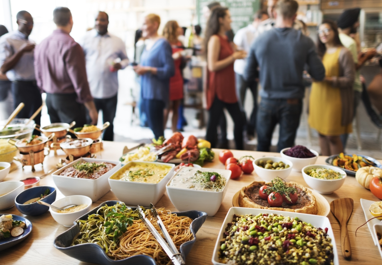 Catered meal at office party