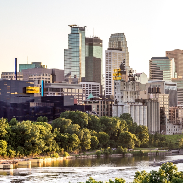 The Minneapolis skyline on Mississippi river