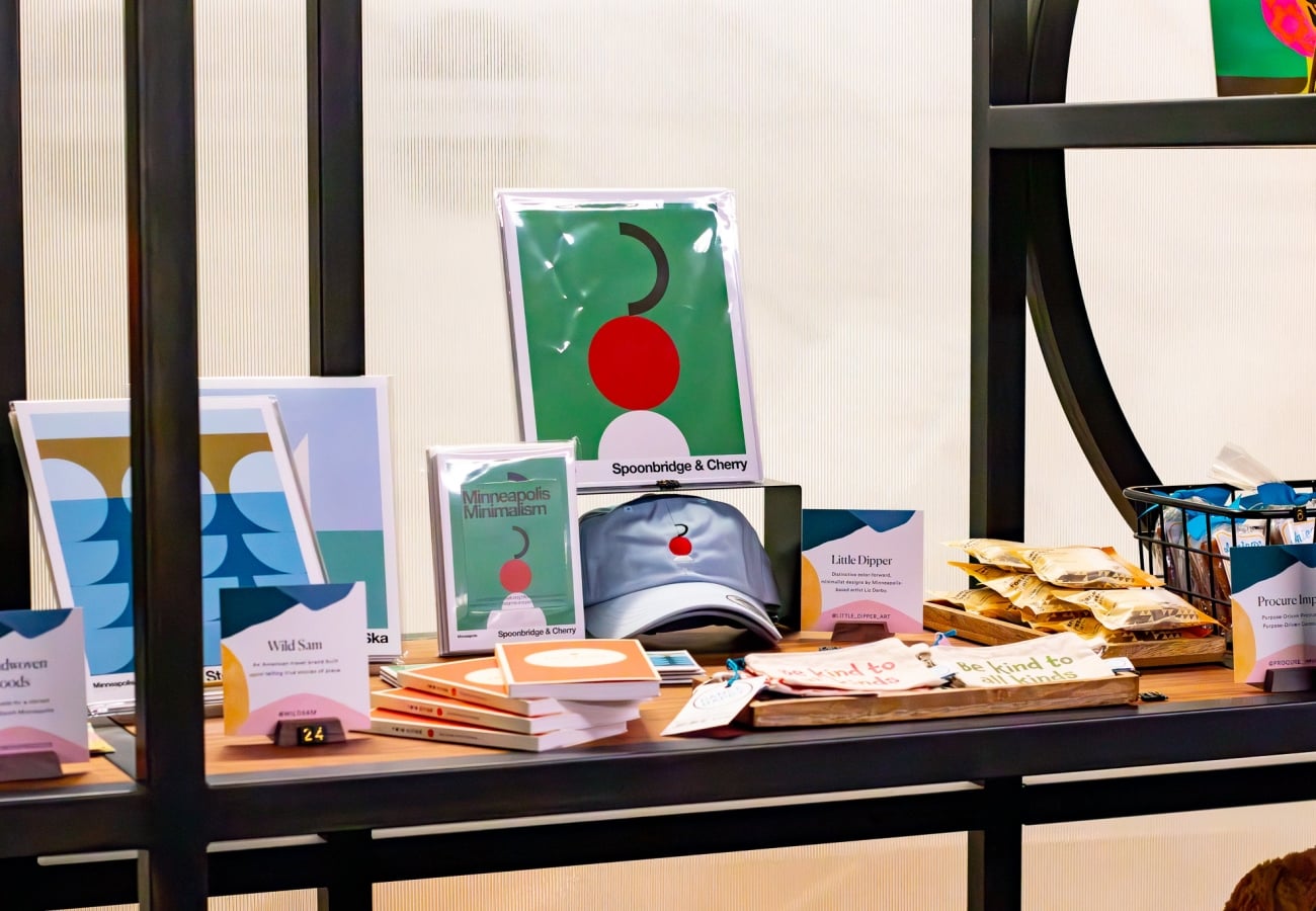 Assortment of products with Minneapolis icons on shelf